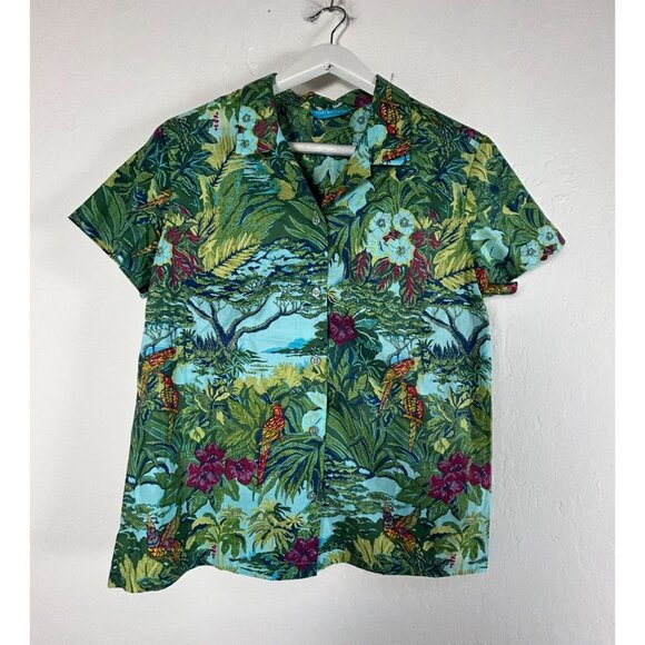 Tori Richard Honolulu Cotton Lawn Button-Up Tropical Hawaiian Shirt Large Green - Picture 1 of 7